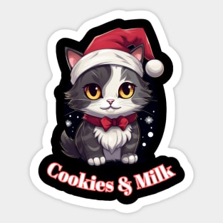 Cookies & Milk - Christmas Cat - Winter Holiday Graphic Quote Sticker